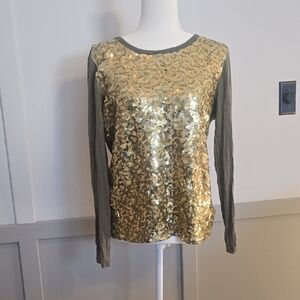 Michael Kors Gold Sequin Long Sleeve Tee